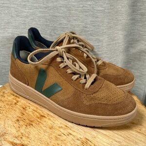 Veja V-10 Suede Camel Cyprus Brown Green Leather Sneakers Mens US 9